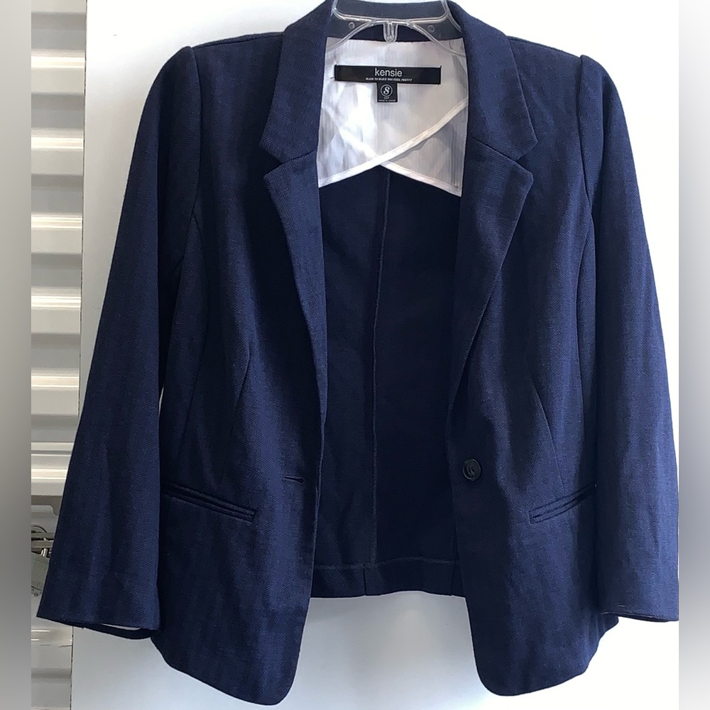 Women’s Navy Blue 3/4 Sleeve Plaid Blazer- Size Small
